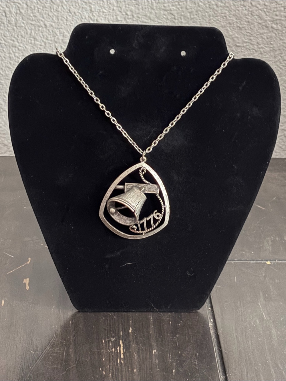 Silver 1776 Liberty Bell Pendant Necklace with 24in Cable Chain